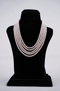 Five Rows Natural Fresh Water Pearls AAA Grade Round Pink Pearls