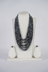 Five Rows Shades Black Fresh Water Pearls Mala with Tops