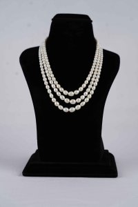 Three Row Fresh Water Natural White Rice Pearls With AAA Grade