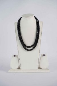 Two Rows Fresh Water Black Button Pearls Mala with Tops
