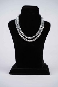 Two Rows Natural Fresh Water Gray Button Pearls