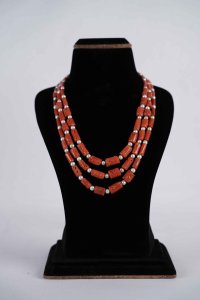 Three rows Natural shapeless Italian  coral mala