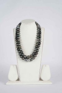 Two Rows Natural Round Black Tahatian South Sea Pearls