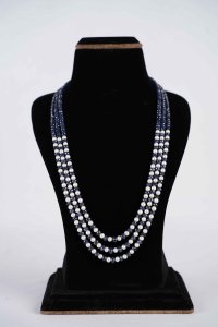 Three Rows African Mines Blue Sapphire with Combination of Fresh Water Natural Pearls