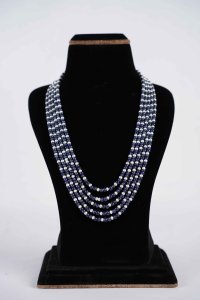 Five Rows Natural African Mines Uncut Blue Sapphire Beads Mala with Combination of Natural Fresh Water Pearls