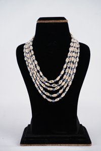 Beautiful Burmese Blue Sapphire with Small Fresh Water Pearl Twisted Mala