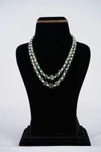 Two Rows Natural Zambian Mines Pumkin Shaped Emeralds with Combination of Fresh Water Seeds Pearls