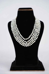 Five Rows Natural Shapeless Pearl With Natural Zambian Mines Shapeless Emerald