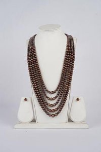 Five Rows Shades Brown Fresh Water Pearls Mala with Tops