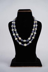 Two Rows Combination Australian South Sea Pearls with African  Mines Natural Tanzanites  Color  White Pearls and Lavender Beads