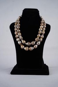 Two Rows Natural Shapeless Fresh Water Pearls Pink colour