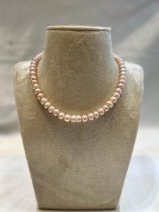 One Row Half Round Pearl Mala pink color