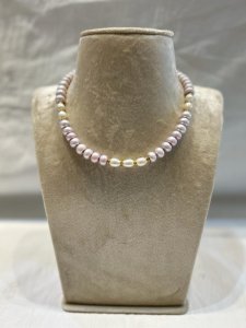 One Row half round pearls onion pink color with chakri combination