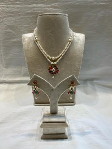 Two Rows Pearl Mala With Multicolored Pendent Set
