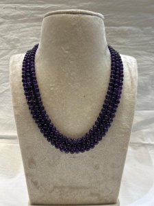 Three Rows Semi Precious Amethyst Stones
