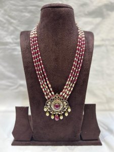 Victorian polki pendent with kc pearls and Ruby Mala